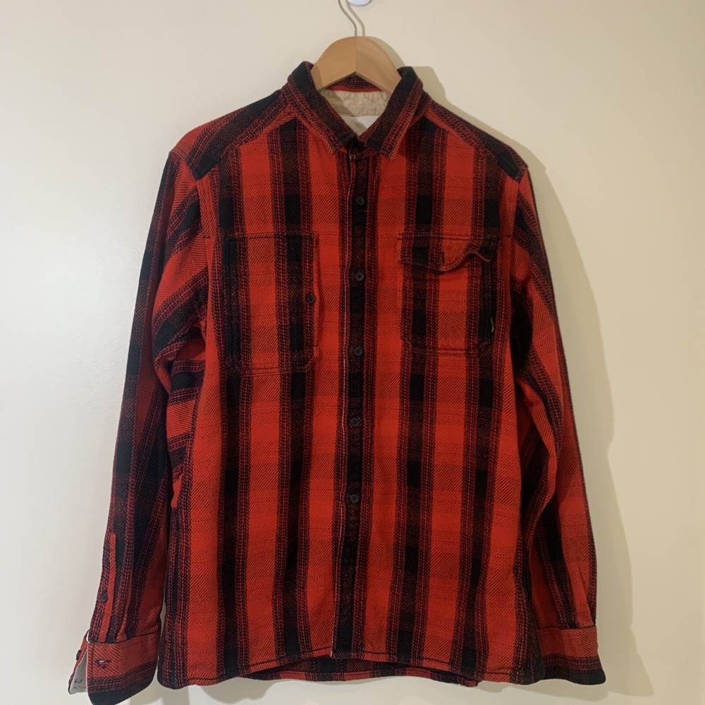 BURTON MILL LONG-SLEEVE WOVEN SHIRT‎ MEN'S LARGE RED BLACK PLAID SHACKET
